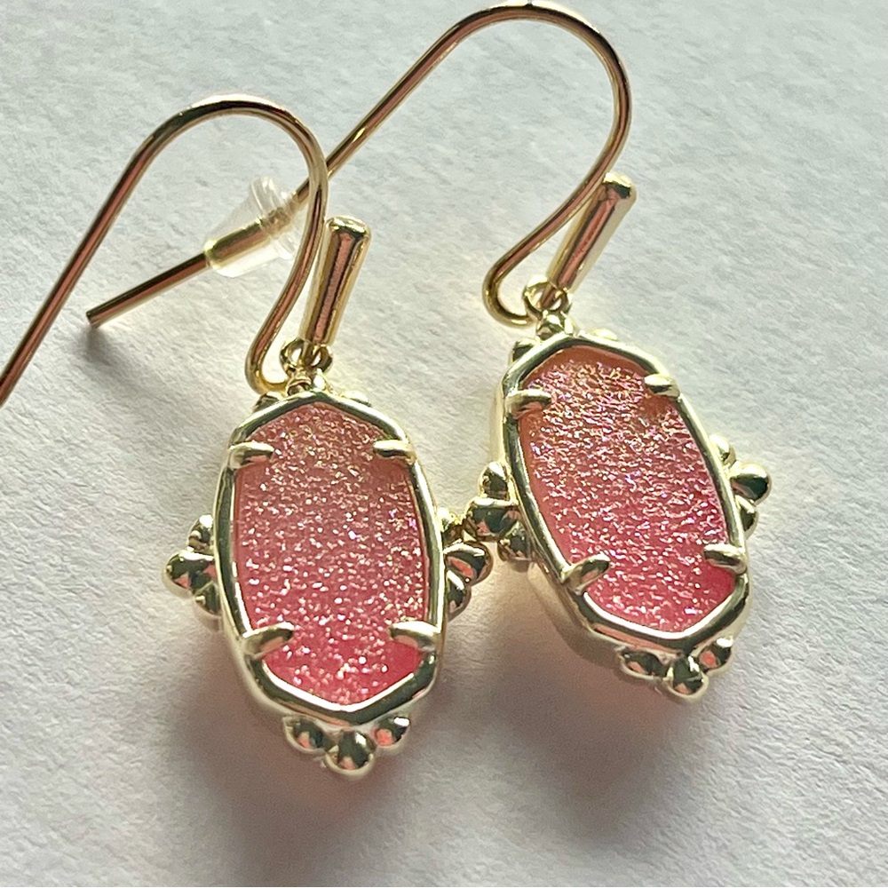 Kendra Scott Pink and Gold Glitter Earrings - Picture 2 of 4